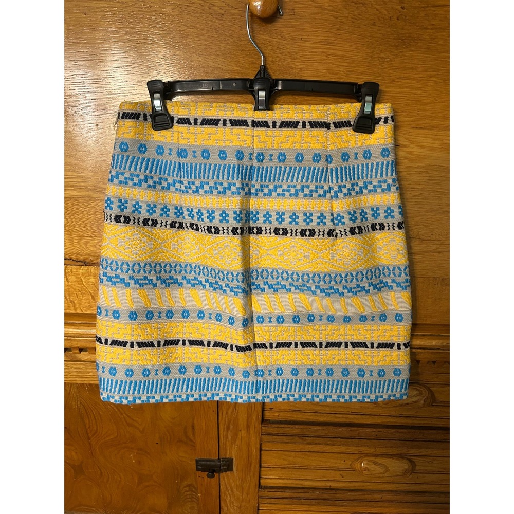 Zara Woman Yellow Blue Geometric Jacquard Mini Skirt Size S Tapestry A-Line - Picture 2 of 12